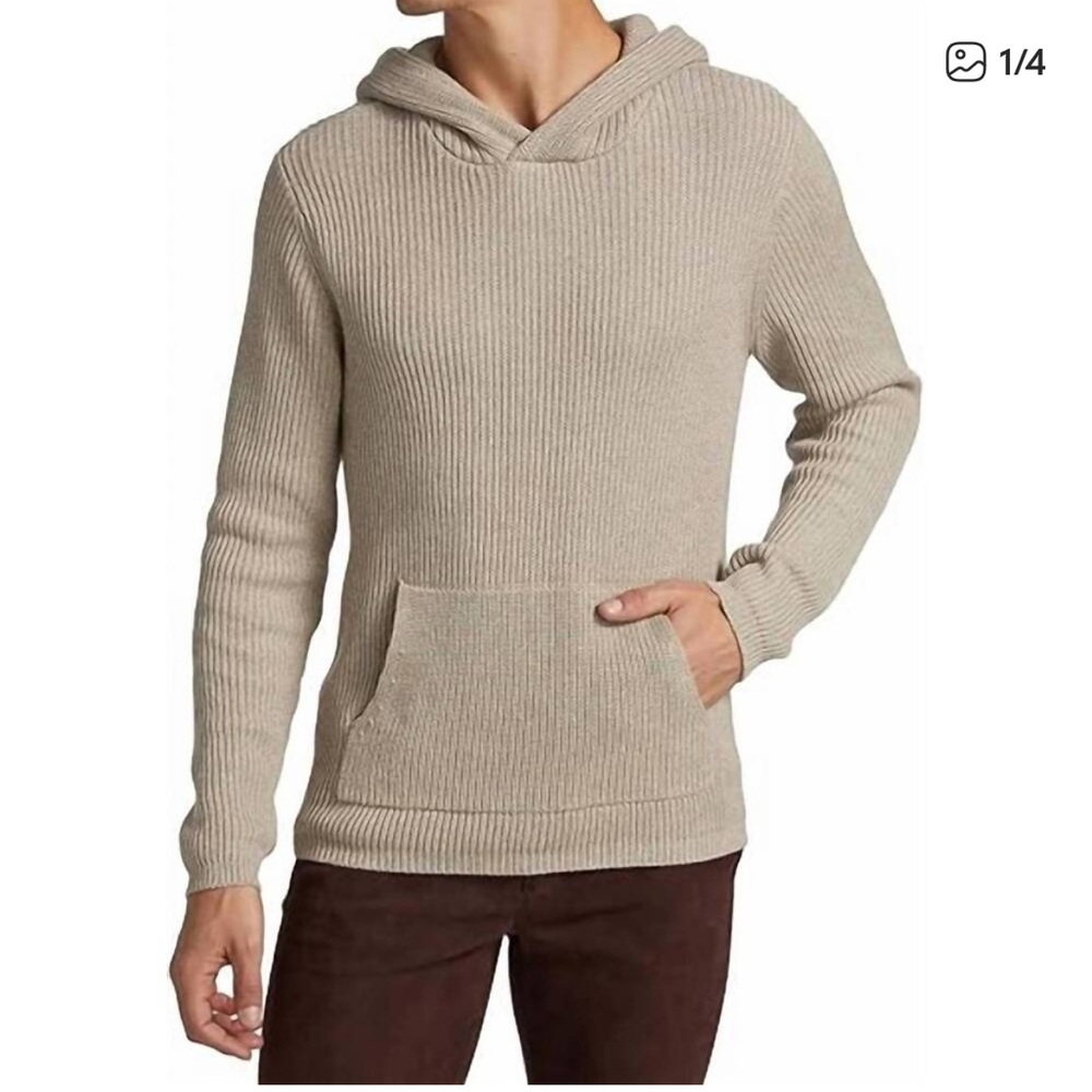 PAIGE Beige Ribbed Knit Hoodie Sweater XL